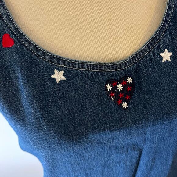 NWT Vtg Y2K Denim Jumper Maxi Dress USA 4th of July Patriotic Plus Sz 1X - Picture 3 of 9